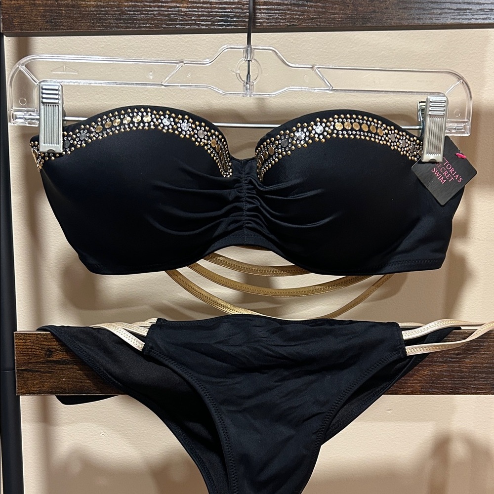 Victoria's Secret Black Bikini with Gold Rhinestone Accents